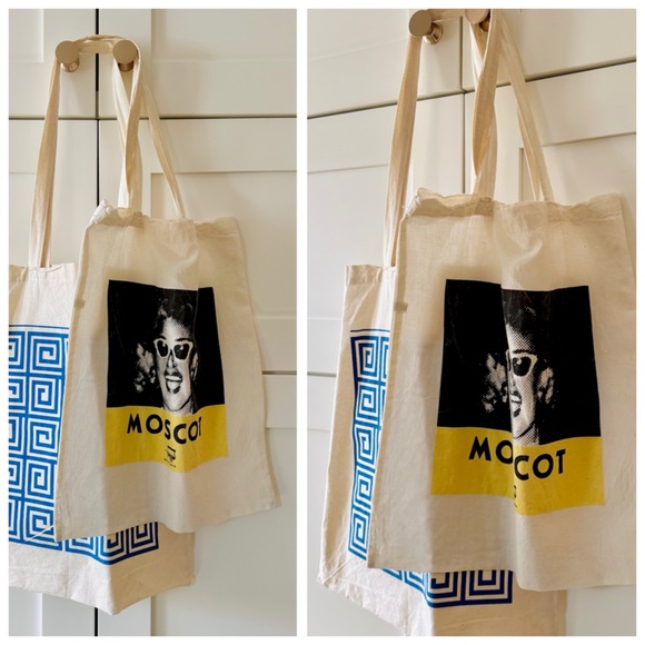 KORRES Cotton Canvas Blue Greek Key Pattern Book Bag Tote - Picture 7 of 10